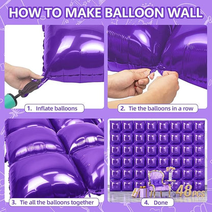 NISOCY 48PCS Metallic Purple Square Foil Balloons Wall Backdrop | Double Sided - Image 4