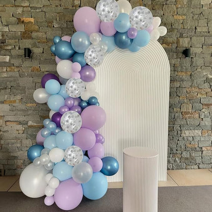 Winter Snowflake Balloons, 60 Packs 12 Inch Metallic Purple Blue White Silver - Image 6