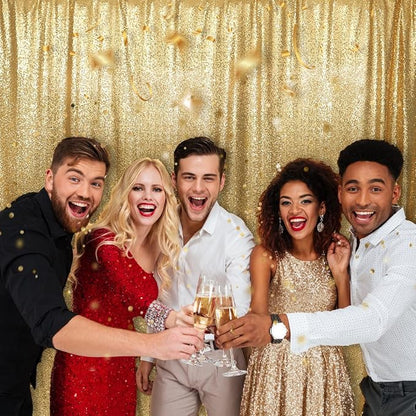 PartyDelight Gold Sequin Backdrop 6x7ft Sparkly Photo Curtain | 4 Inch Rod - Image 6