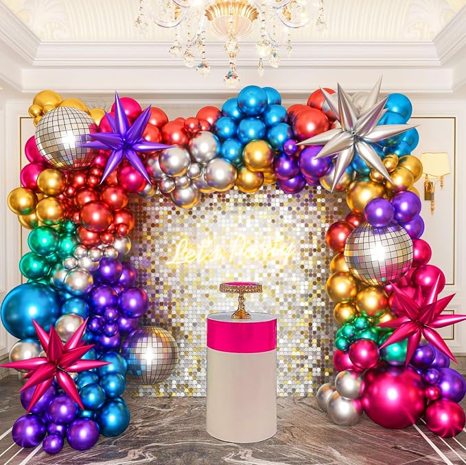161pcs Shiny Chrome Balloon Garland Arch Kit Retro Disco Dance Party Decorations by Woaipati
