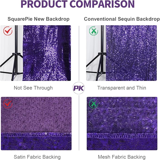 SquarePie 6x8ft Purple Sequin Backdrop, High Density Non-Transparent Glitter - Image 8