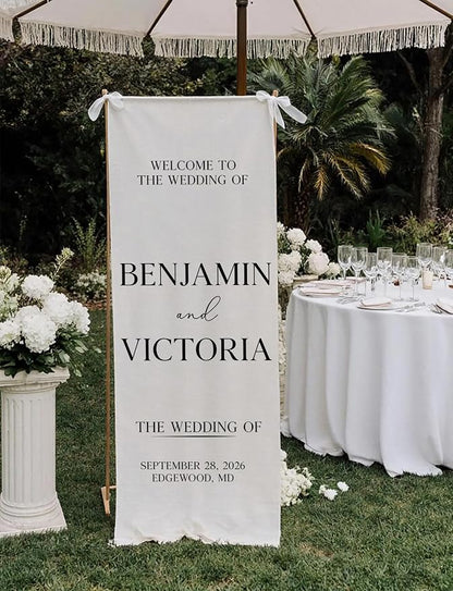 Personalized Wedding Welcome Sign Linen Fabric Banner - Image 4