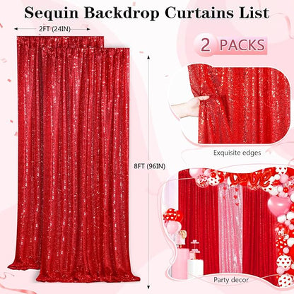 QueenDream Red Sequin Backdrop 2 Panels 2FTx8FT Christmas Party Backdrop | - Image 5
