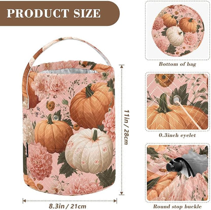 Halloween Pink Flowers and Pumpkins Yarn Bag Small Crochet Bag Drawstring Yarn - Image 3