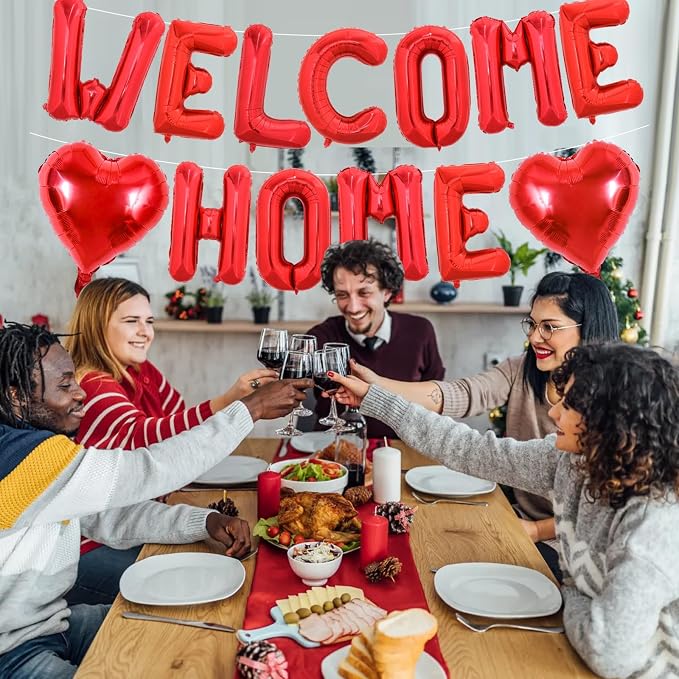 TONIFUL 16 Inch Red WELCOME HOME Foil Balloons Banner Letter Decorations | - Image 4