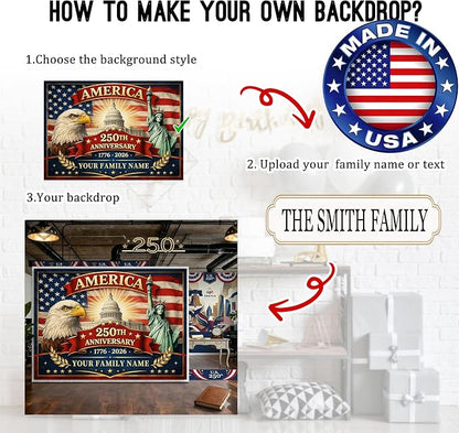 Custom American 250th Anniversary Flag Backdrop 1776-2026, Personalized 250 - Image 2