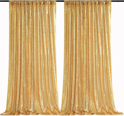 Gold Sequin Backdrop Curtains 2 Pcs 5ftx8ft Sparkle Backdrop Drapes | Glitter by B-COOL