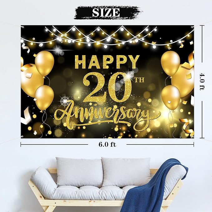 WeBenison Happy 20th Anniversary Backdrop 20th Wedding Anniversary Photography - Image 2