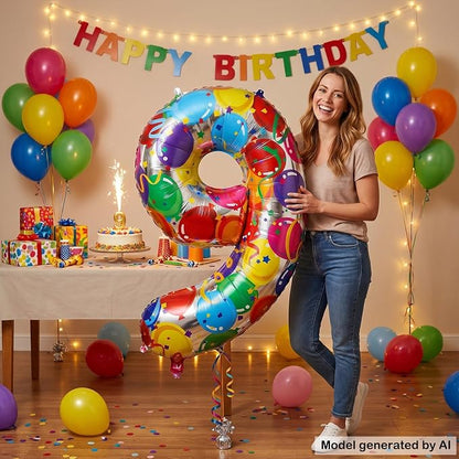40 Inch Number 9 Balloon Colorful Foil Balloons - Image 3