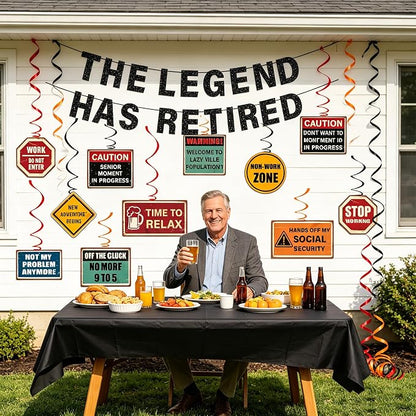 Retirement Party Decorations for Men, Glitter The Legend has Retired Banner | - Image 5