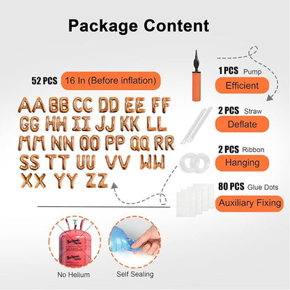 52 pcs Orange Foil Letter Balloons - Image 2