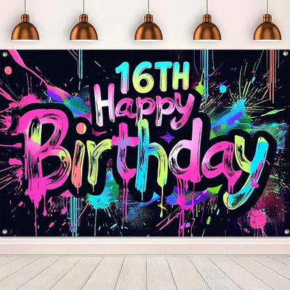 HOMETITUTE Happy 16th Birthday Decoration Banner 71x43 Inch | 16th Birthday - Image 5