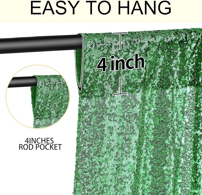 2×8FT-2PCS Grass Green Sequin Backdrop Curtains Panels, Photography Backdrop - Image 5