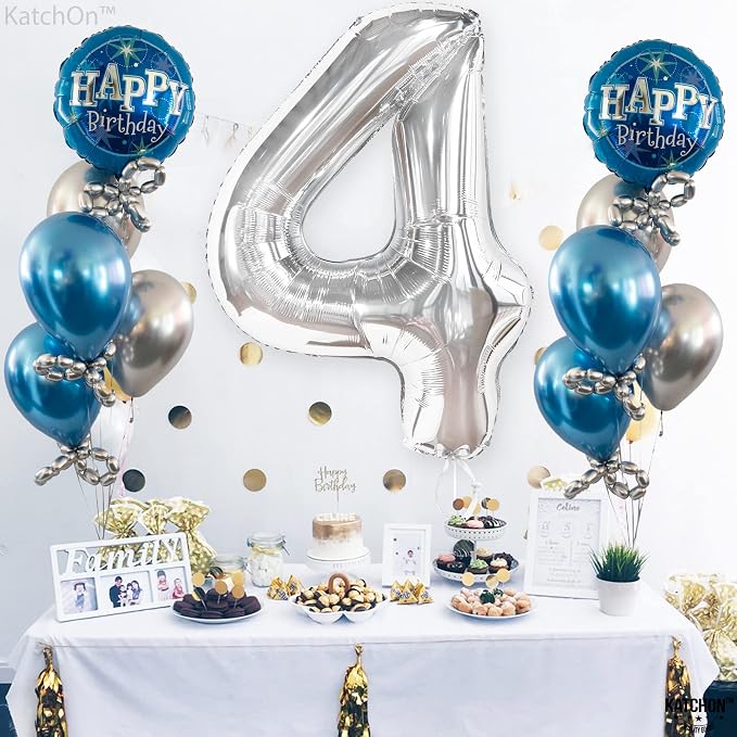 KatchOn Silver Number 4 Balloons 40 Inch, 4 Birthday Decorations | Silver 4 - Image 6