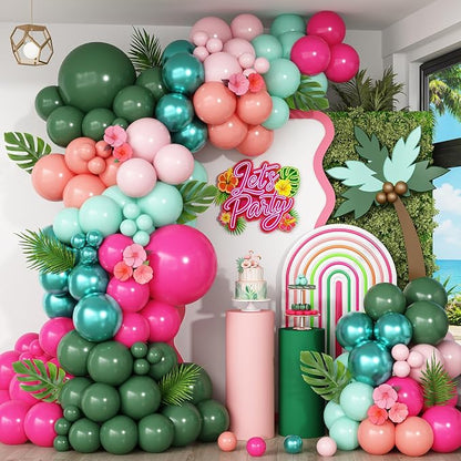 Tropical Flamingo Balloon Arch Garland Kit, Hot Pink Metallic Green Light Pink by Paeyeq