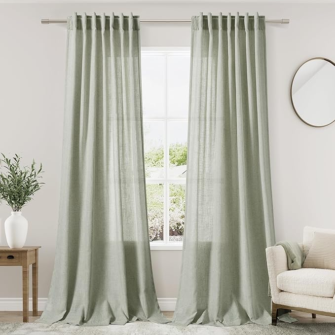 Sage Green Curtains 92 Inch Length 2 Panels Back Tab Pocket Light Filtering by Nanspring