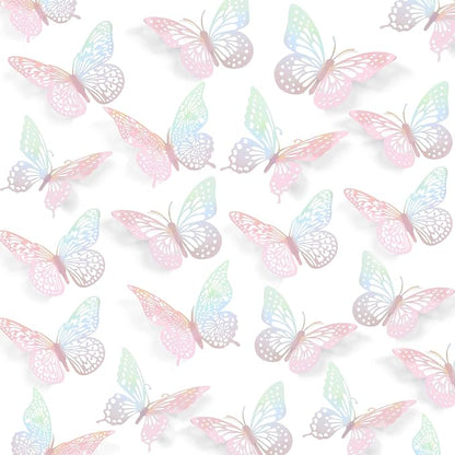 SAOROPEB 3D Butterfly Wall Decor 48 Pcs Laser Pink Butterfly Decorations | 4 by SAOROPEB