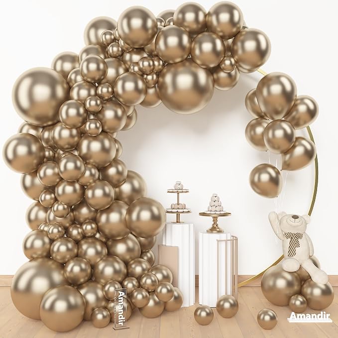 Amandir 153 Pcs Chrome Gold Balloons Arch Garland Kit Different Sizes | 18 12 by Amandir