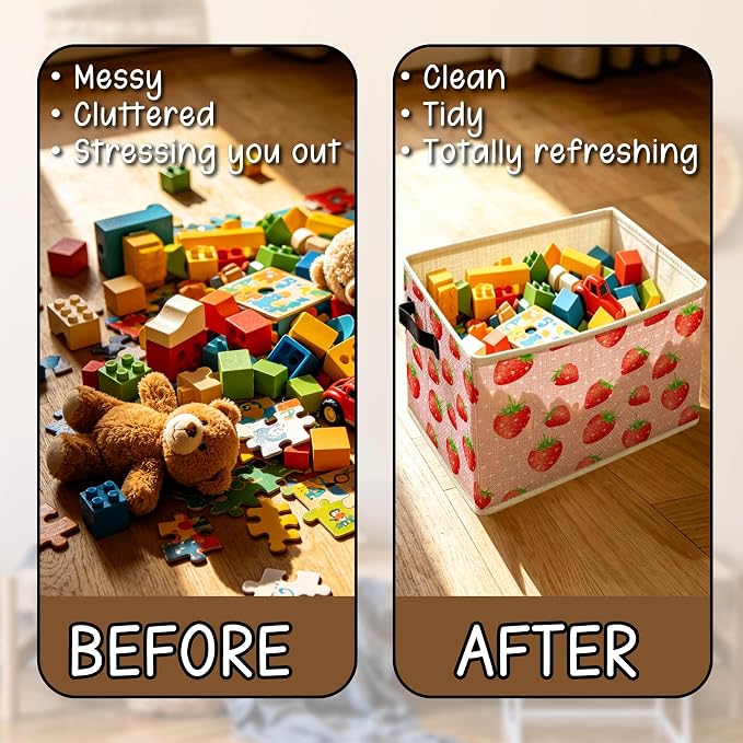 Pink Strawberry Foldable Storage Bins Box - Image 6