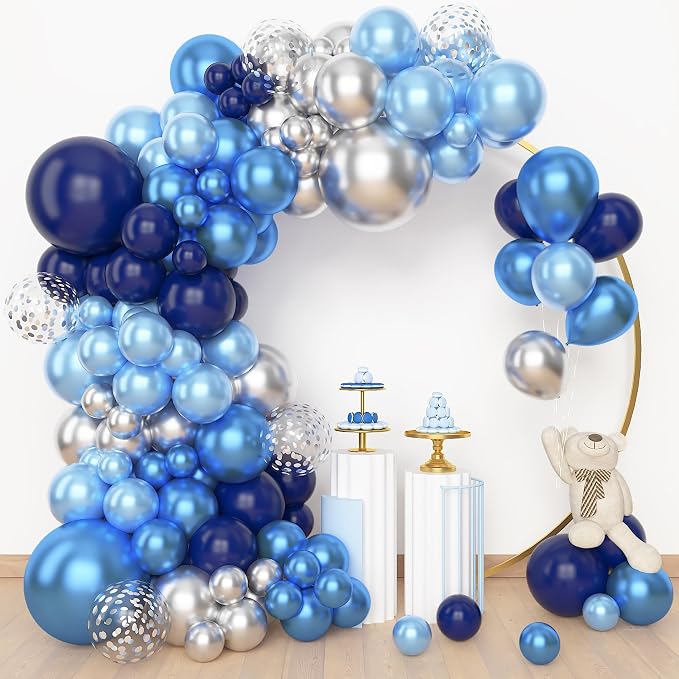 Amandir 153pcs Blue and Silver Balloon Garland Arch Kit Different Sizes | 18 12 by Amandir