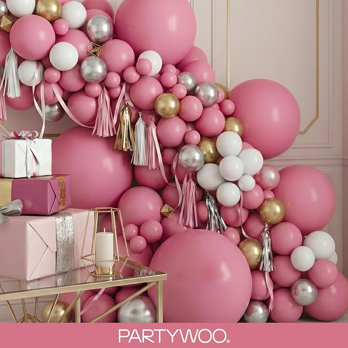 PartyWoo Mauve Dusty Balloons 100pcs Pink Rose Color 18 12 10 5 Inch | Balloons - Image 8