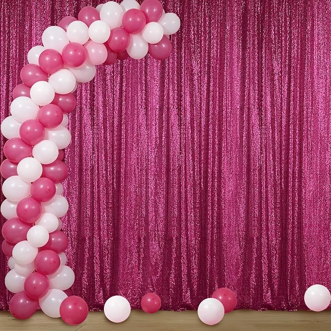 Sugargirl Fuchsia Sequin Backdrop Curtain 4FTx8FT Glitter Fuchsia Background by Sugargirl