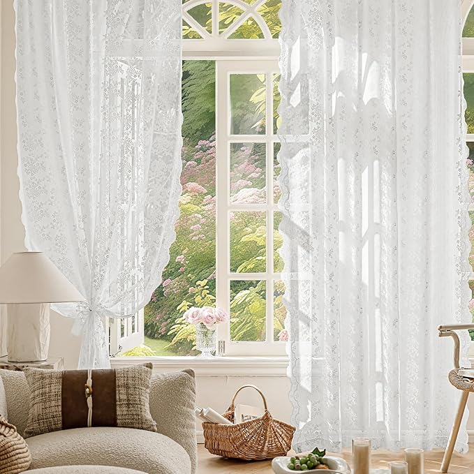 Anmao Vintage Lace Curtains 90 Inches Long 2 Panels Set, Romantic Elegant Light - Image 5
