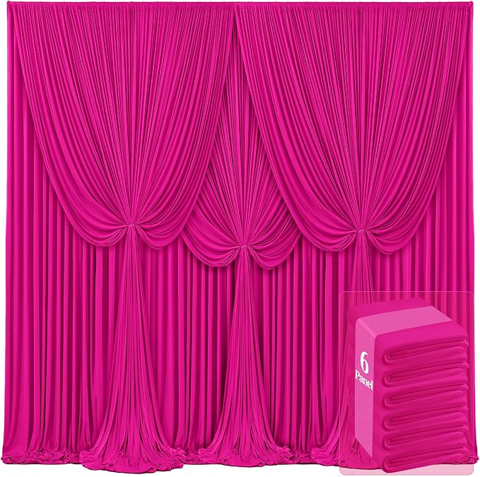 6 Panels Hot Pink Backdrop Curtains by Tao-GePartyDecorations