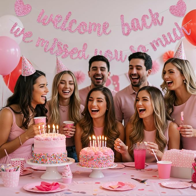 Glitter Pink Welcome Back We Missed You So Much Banner NO DIY | Pre-Strung - Image 5