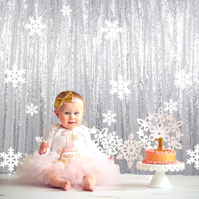 ShinyBeauty 5x7FT Silver Sequin Photo Backdrop Curtain by ShinyBeauty