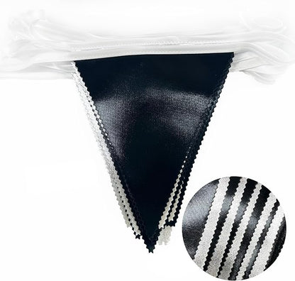 Black and Silver Party Decorations Triangle Pennant Banner Flag Metallic Fabric - Image 3