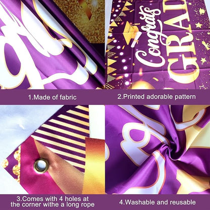 KatchOn Purple And Gold Graduation Backdrop 72x44 Inch | Congrats Grad Banner - Image 5