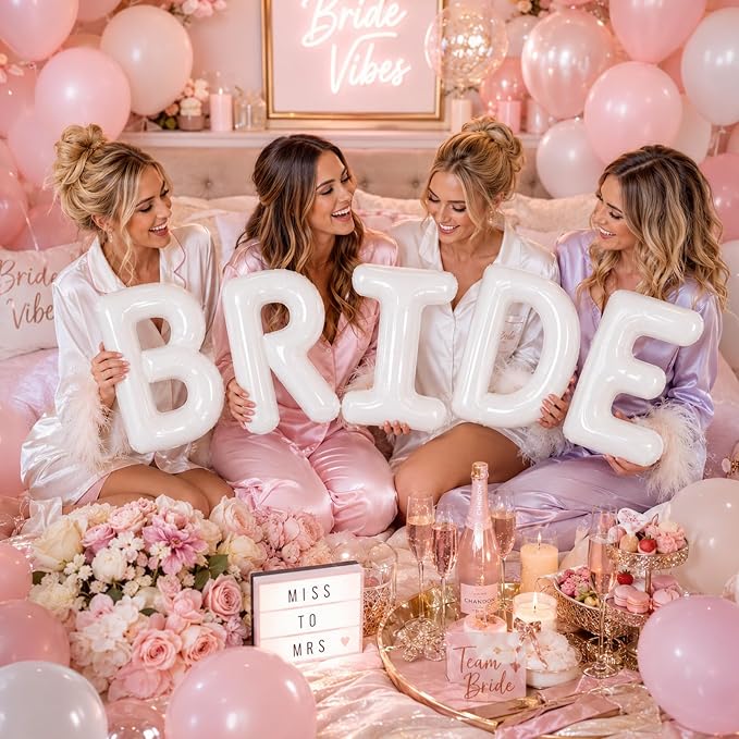 BRIDE Balloons Bachelorette Party Decorations, 16 inch White Bride Letter Mylar - Image 4