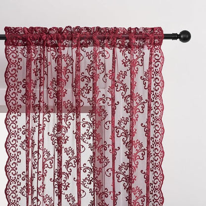 FOLKSIDE Burgundy Lace Curtains - Image 3