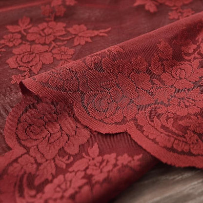 Kotile Burgundy Lace Curtains for Living Room Floral 42 x 84 Inch, 2 Panels | - Image 9