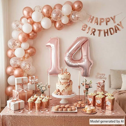 Rose Gold Number 14 Balloon 40 Inch, Gorgeous Blush Foil - Image 7
