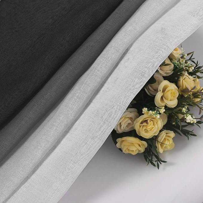 DWCN Black Faux Linen Ombre Sheer Curtains - Image 6