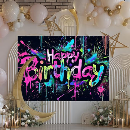 HOMETITUTE Neon Happy Birthday Backdrop 96x72 Inch | Happy Birthday Backdrop - Image 6