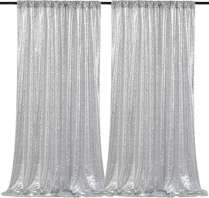 Silver Sequin Backdrop Curtains 2 Pcs 5ftx8ft Sparkle Backdrop Drapes | Glitter by B-COOL