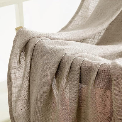 MIULEE Taupe Grey Linen Curtains 52x63 Inch Length 2 Panels - Image 6