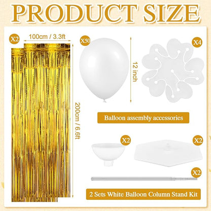 Gejoy 2 Set White and Gold Graduation Decorations Graduation Balloon Column - Image 2