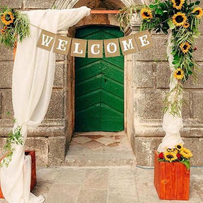 Rainlemon Vintage Rustic Jute Burlap Welcome Banner Home Fireplace Mantel - Image 4