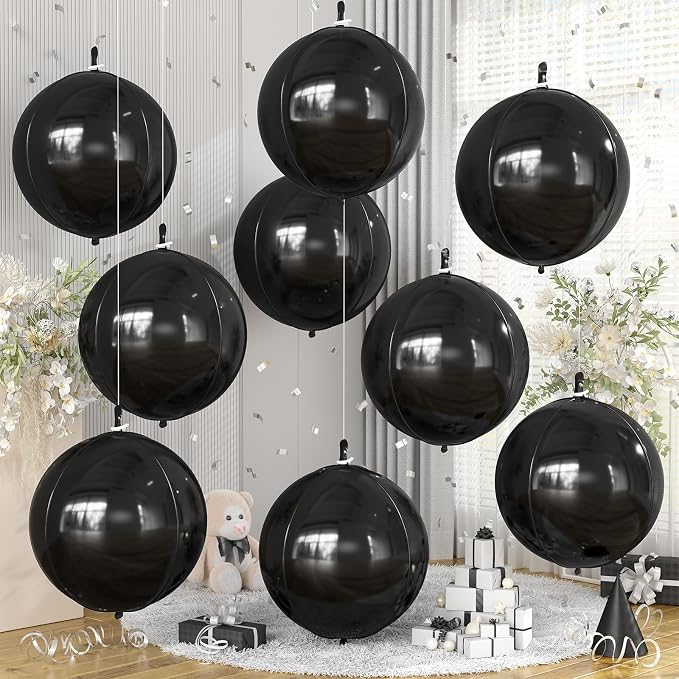 Black Round Foil Balloons 9 pcs by Cledeco
