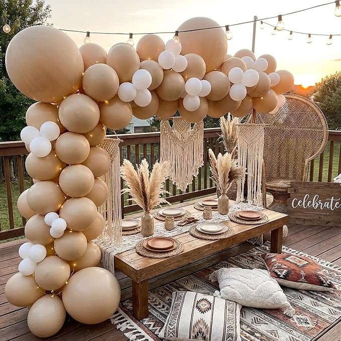 RUBFAC Light Brown Different Sizes Beige Vanilla Balloon Arch 129pcs | Neutral - Image 5