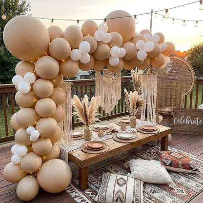 RUBFAC Light Brown Different Sizes Beige Vanilla Balloon Arch 129pcs | Neutral - Image 5