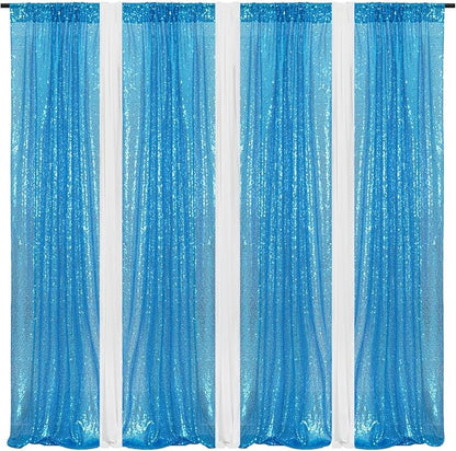 Poise3EHome Turquoise Sequin Backdrop Curtains, 4 Panels 2FTx8FT Glitter - Image 6