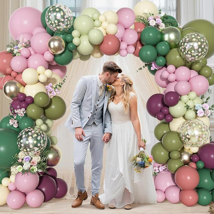 Ouddy Party Dusty Pink Green Balloons Garland Arch Kit 18 12 10 5 Inch | - Image 6