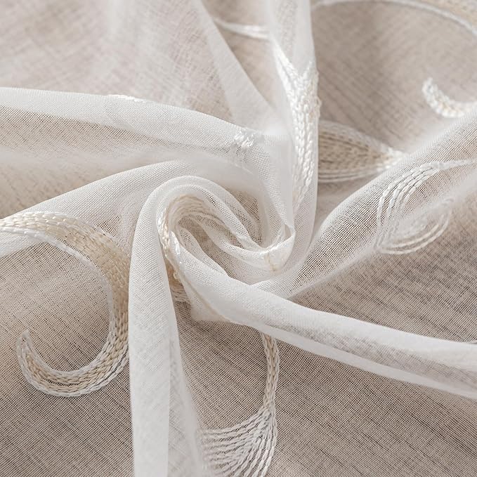 Kitchen Sheer Cafe Curtains Embroidered Leaves Beige 54Wx16L | Light Filtering - Image 6
