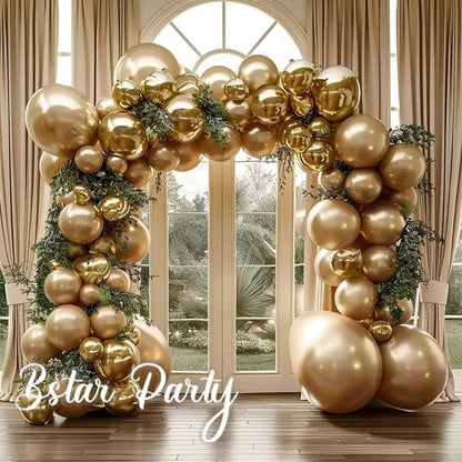 Chrome Metallic Gold Balloon Garland Arch Kit | Different Sizes Gold Balloons - Image 3