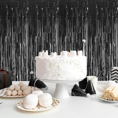 5 Pack Black Foil Curtain Backdrop 3.2ft x 9.8ft Metallic Tinsel Foil Fringe - Image 6